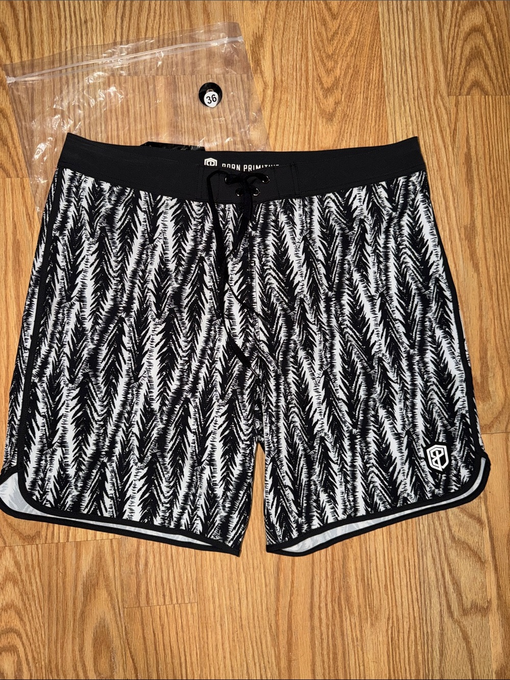 NWT Born Primitive Black and White Patterned Board Shorts